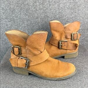 Steve Madden Orly Leather Buckle Ankle Boots 6.5 M Cognac